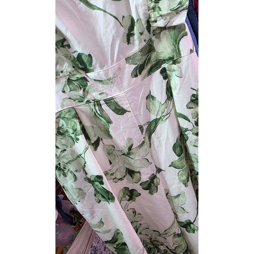 Taylor Green Floral Wide Leg Jumpsuit Ruffle Strap Cotton Womens Size Medium - Picture 5 of 13